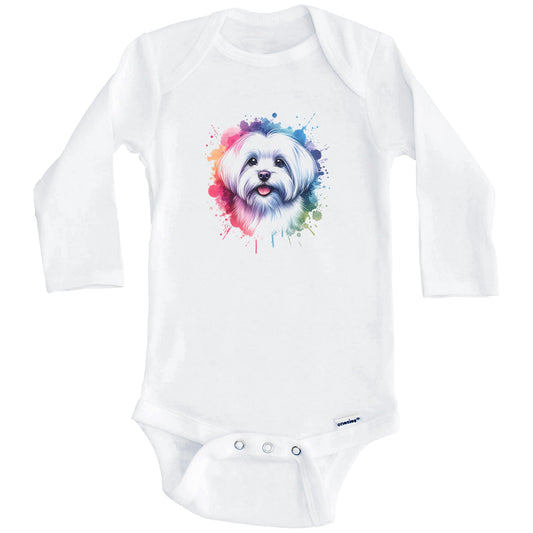 Maltese Rainbow Watercolor Portrait Dog Lover Baby Bodysuit - Maltese Baby Gift (Long Sleeves)