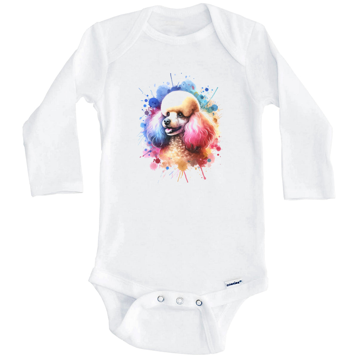Poodle Rainbow Watercolor Portrait Dog Lover Baby Bodysuit - Poodle Baby Gift (Long Sleeves)