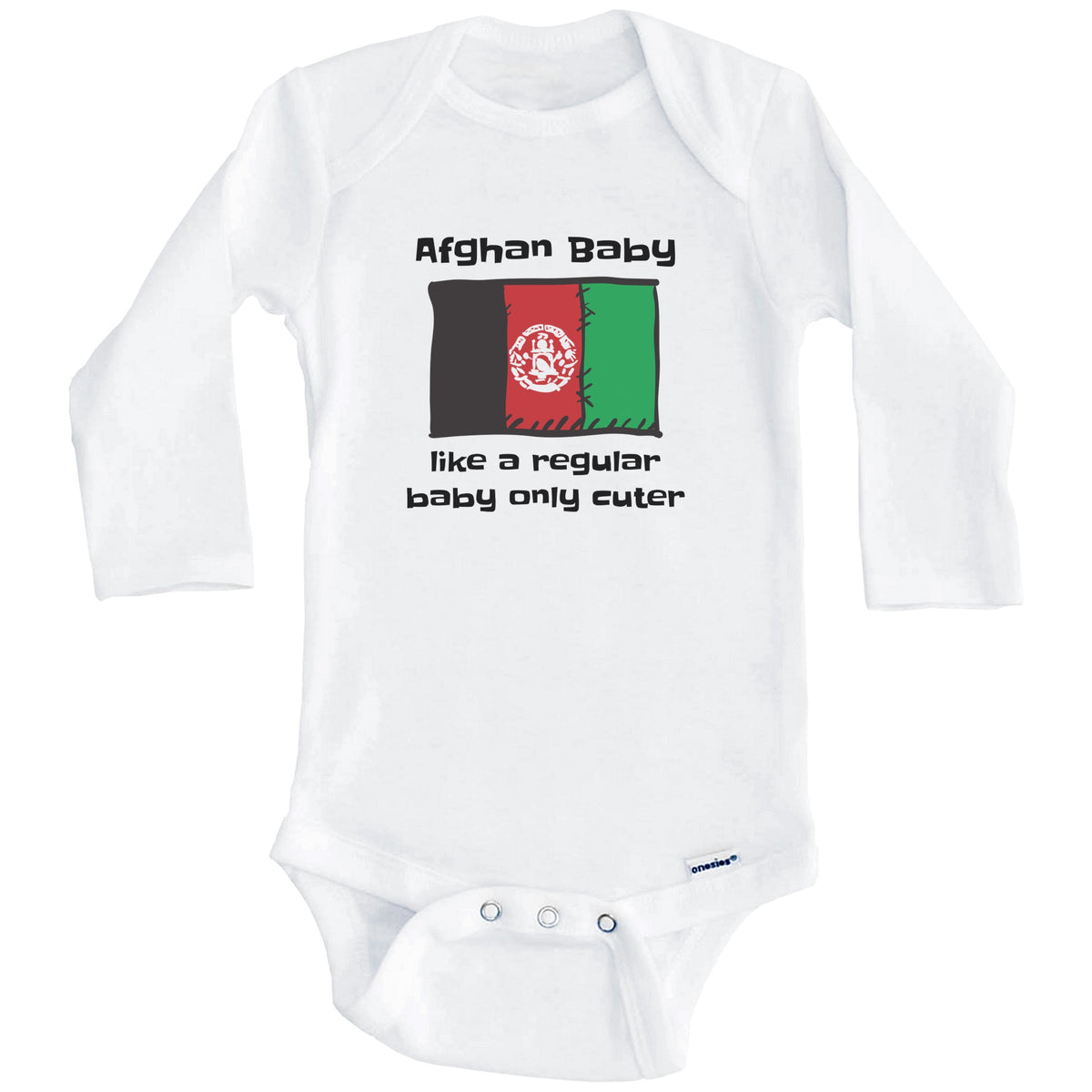 Afghan Baby Like A Regular Baby Only Cuter Funny Afghanistan Flag Baby Bodysuit (Long Sleeves)