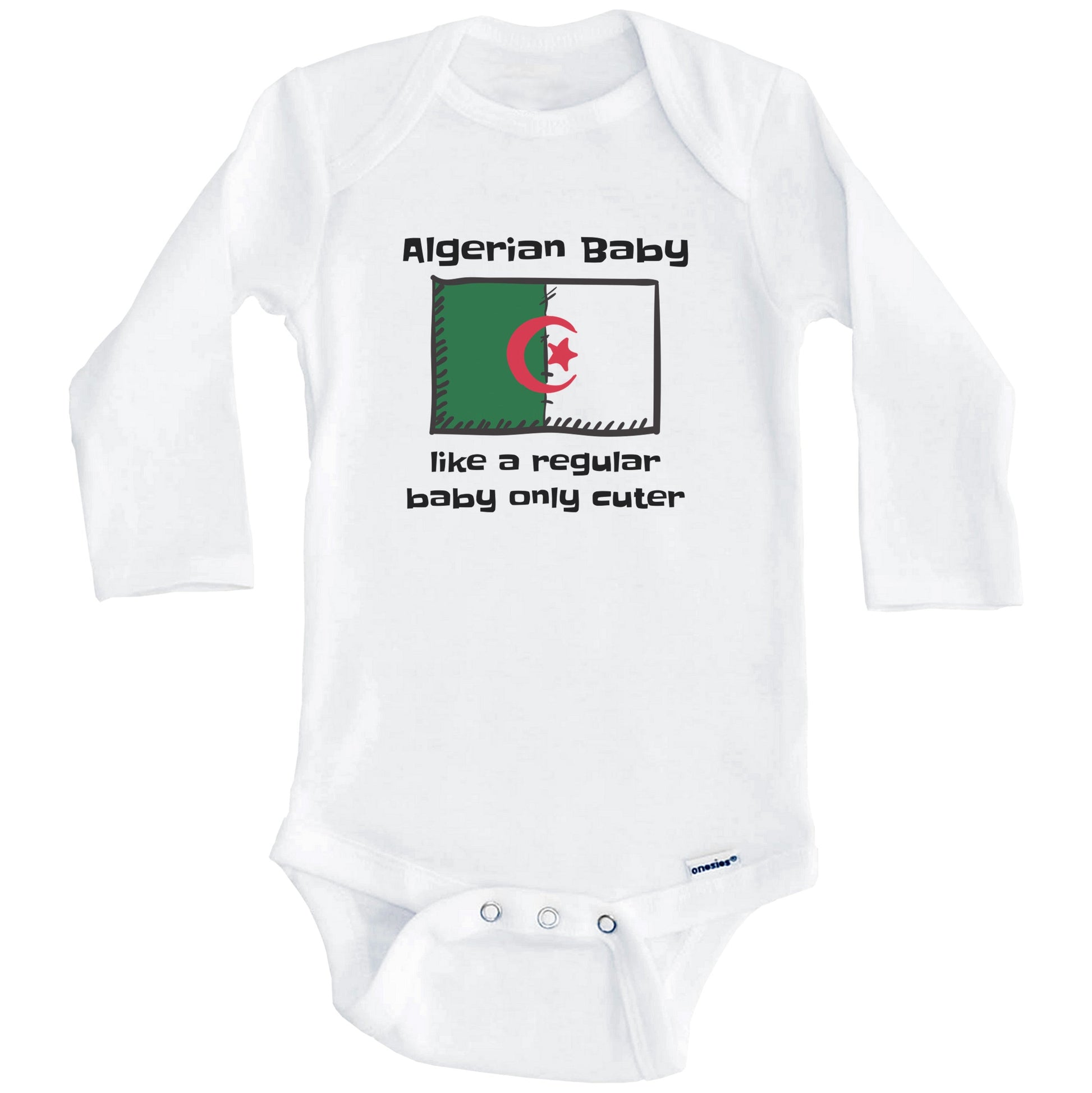 Algerian Baby Like A Regular Baby Only Cuter Funny Algeria Flag Baby Bodysuit (Long Sleeves)