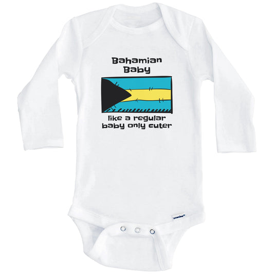 Bahamian Baby Like A Regular Baby Only Cuter Funny Bahamas Flag Baby Bodysuit (Long Sleeves)