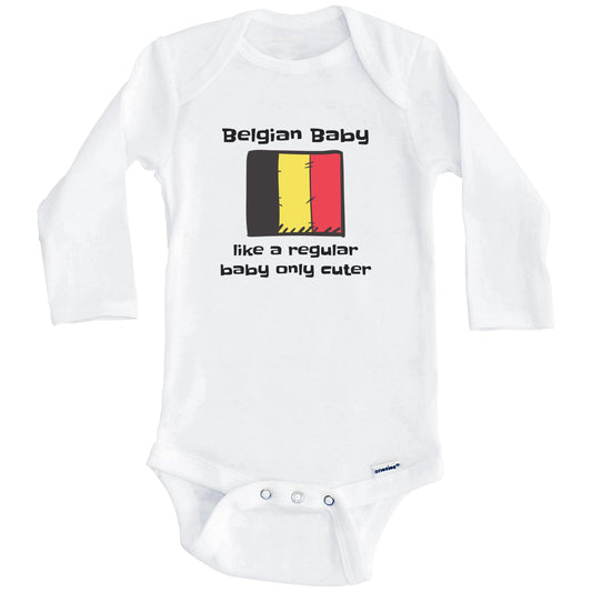 Belgian Baby Like A Regular Baby Only Cuter Funny Belgium Flag Baby Bodysuit (Long Sleeves)