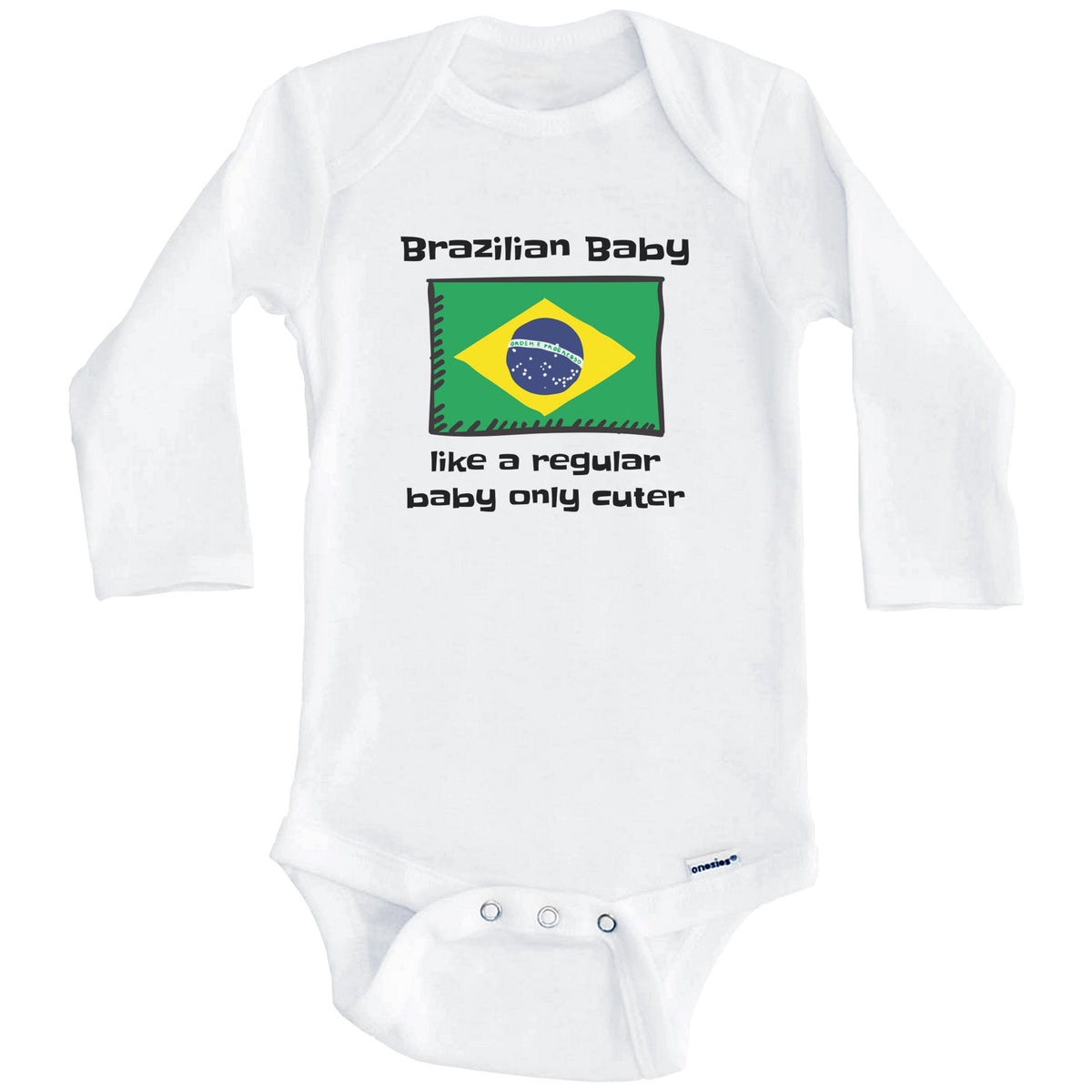 Brazilian Baby Like A Regular Baby Only Cuter Funny Brazil Flag Baby Bodysuit (Long Sleeves)