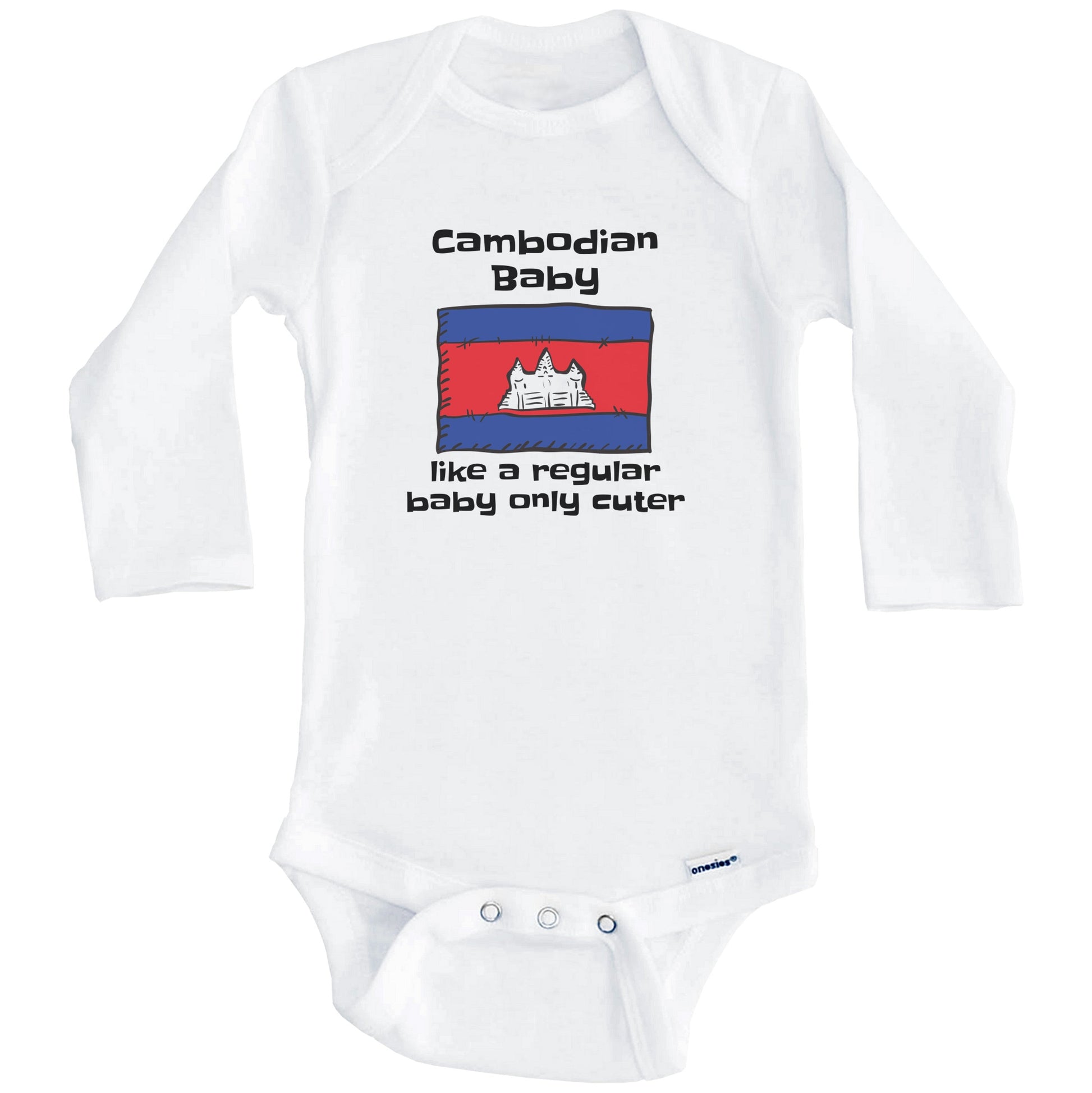 Cambodian Baby Like A Regular Baby Only Cuter Funny Cambodia Flag Baby Bodysuit (Long Sleeves)