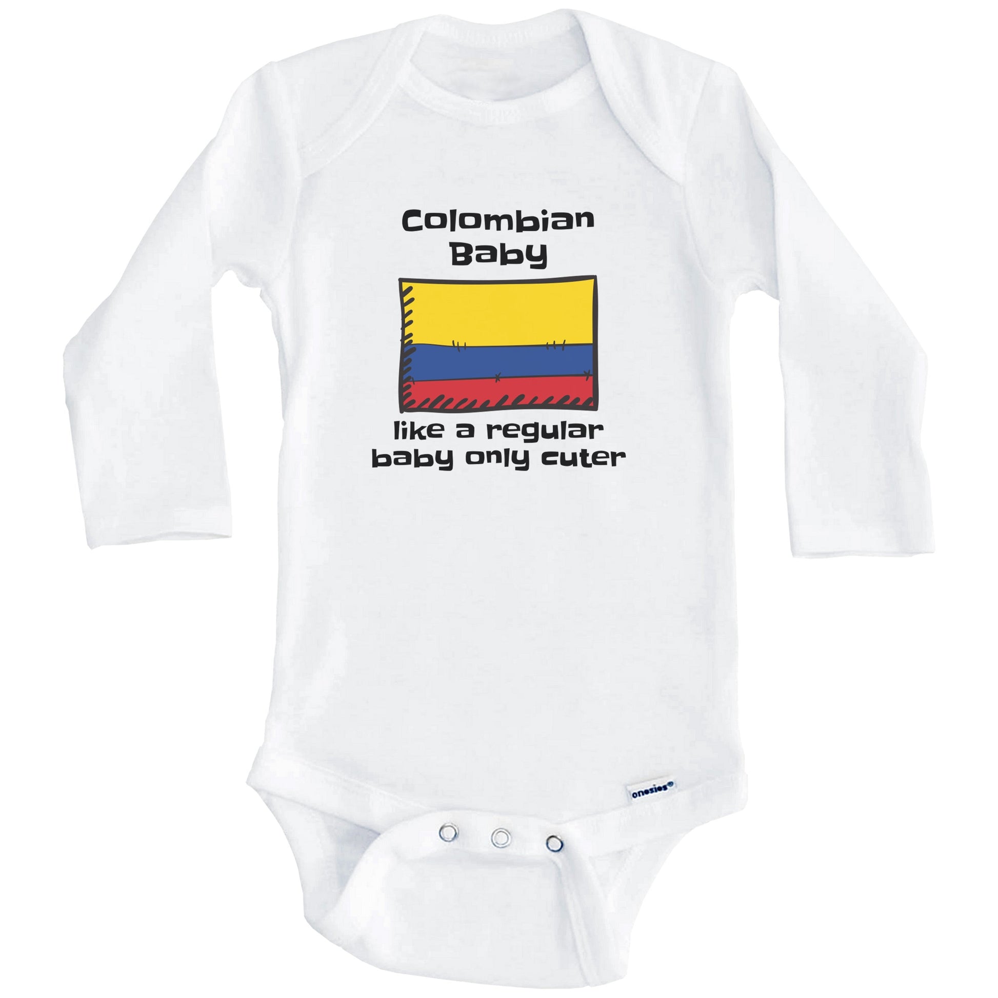 Colombian Baby Like A Regular Baby Only Cuter Funny Colombia Flag Baby Bodysuit (Long Sleeves)