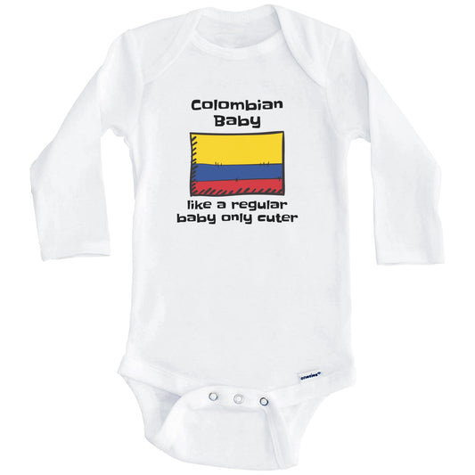 Colombian Baby Like A Regular Baby Only Cuter Funny Colombia Flag Baby Bodysuit (Long Sleeves)