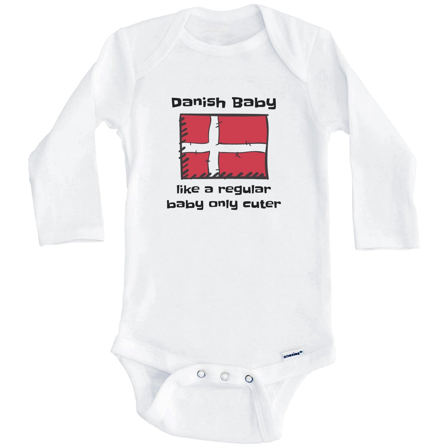 Danish Baby Like A Regular Baby Only Cuter Funny Denmark Flag Baby Bodysuit (Long Sleeves)