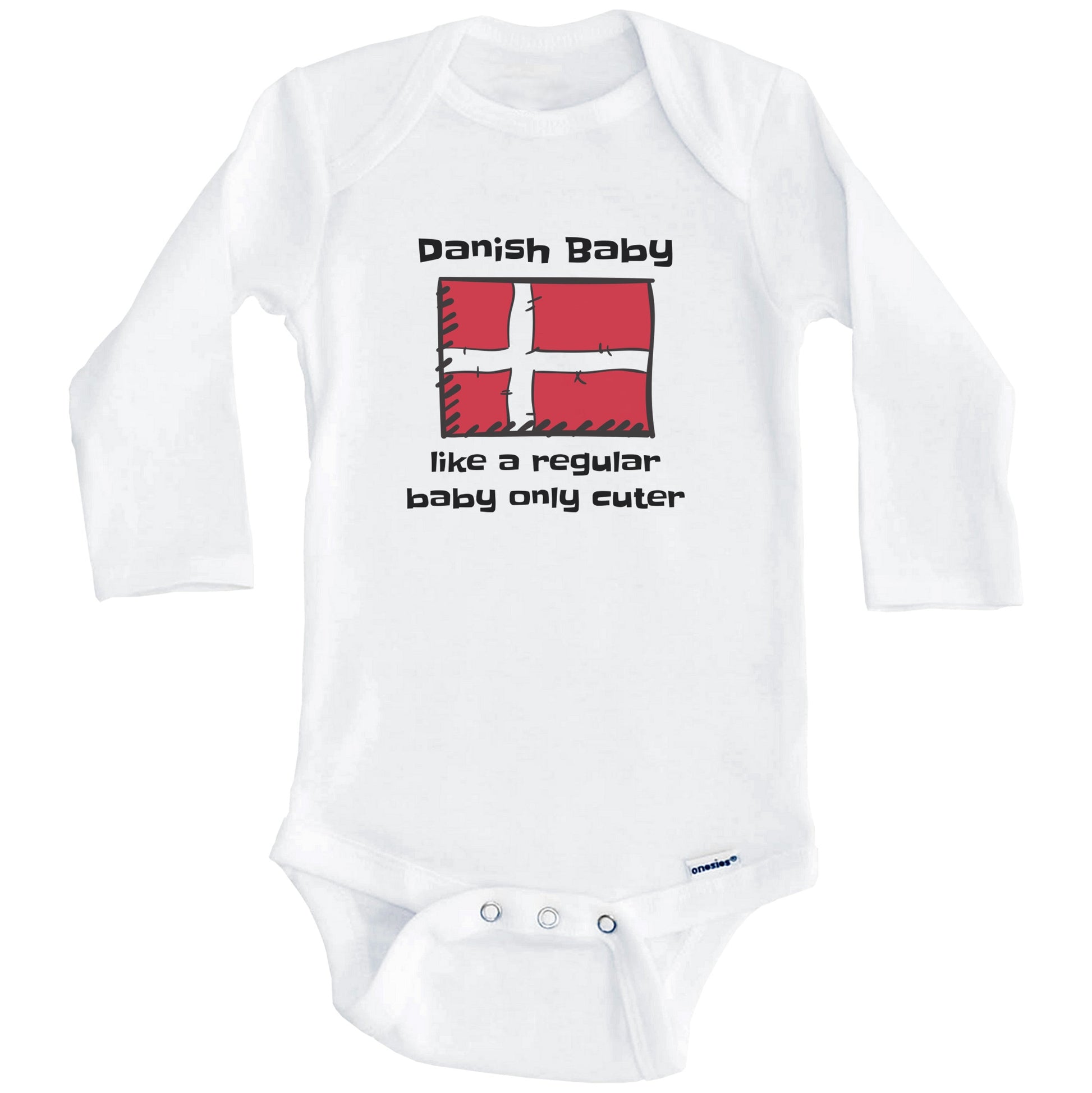 Danish Baby Like A Regular Baby Only Cuter Funny Denmark Flag Baby Bodysuit (Long Sleeves)