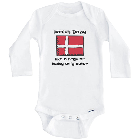 Danish Baby Like A Regular Baby Only Cuter Funny Denmark Flag Baby Bodysuit (Long Sleeves)