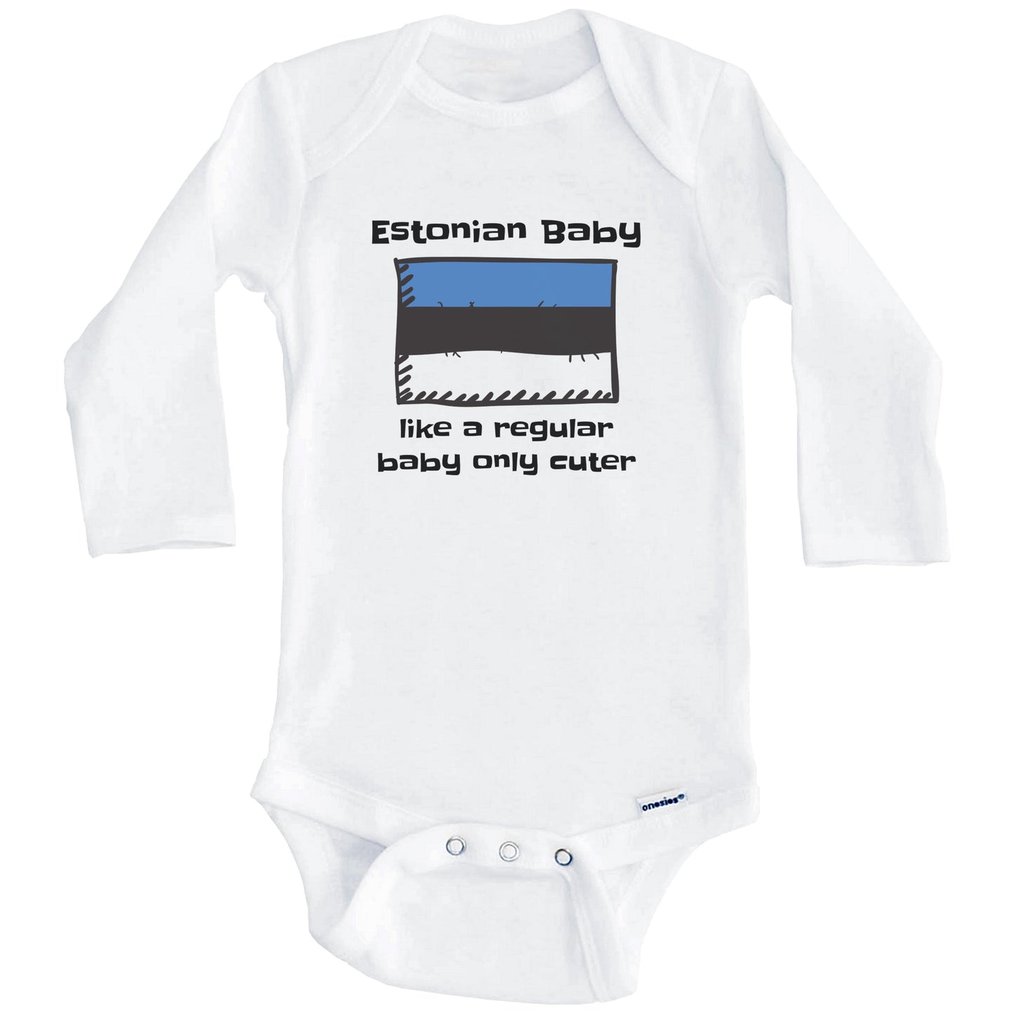 Estonian Baby Like A Regular Baby Only Cuter Funny Estonia Flag Baby Bodysuit (Long Sleeves)