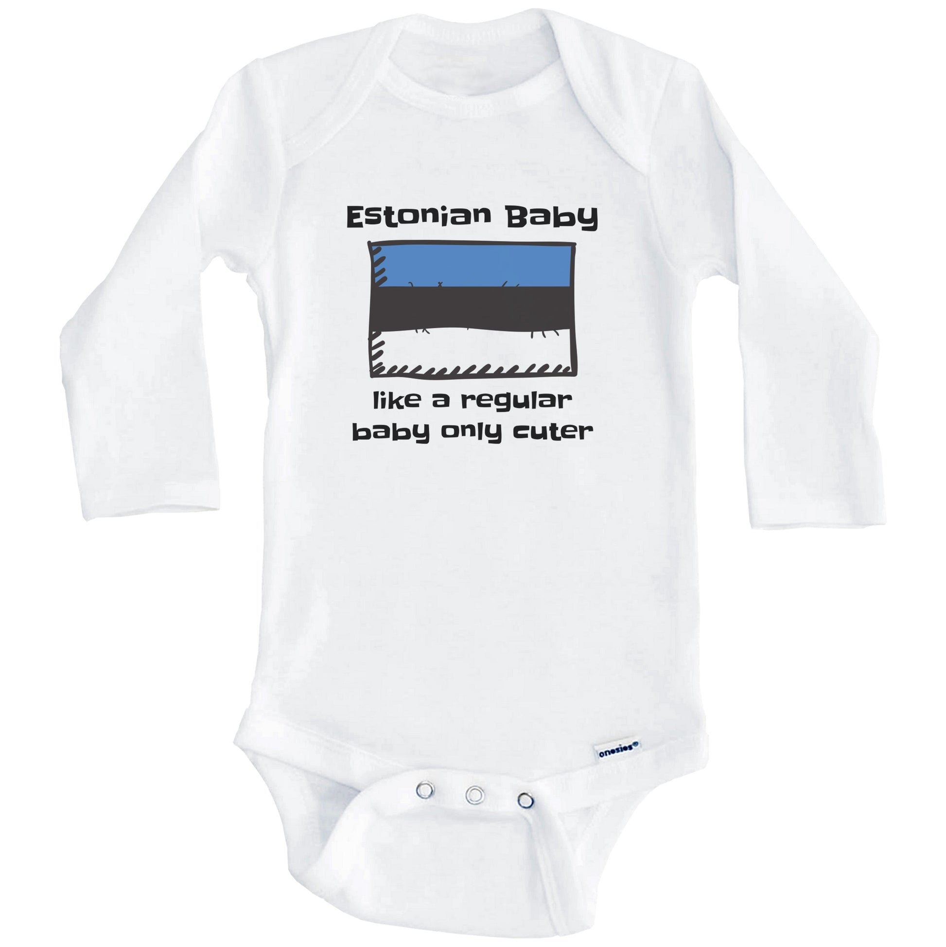 Estonian Baby Like A Regular Baby Only Cuter Funny Estonia Flag Baby Bodysuit (Long Sleeves)