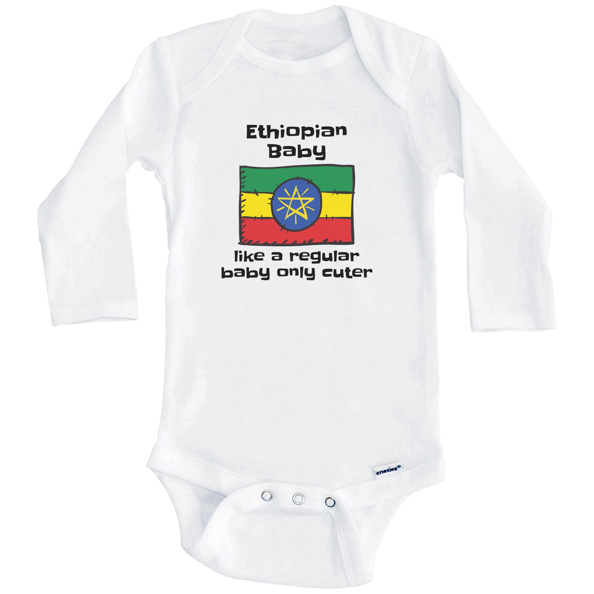 Ethiopian Baby Like A Regular Baby Only Cuter Funny Ethiopia Flag Baby Bodysuit (Long Sleeves)