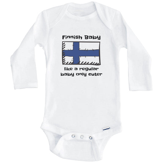 Finnish Baby Like A Regular Baby Only Cuter Funny Finland Flag Baby Bodysuit (Long Sleeves)