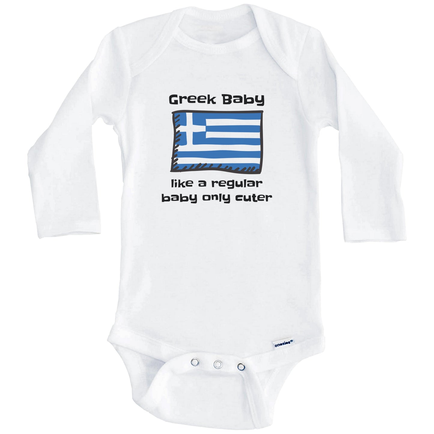 Greek Baby Like A Regular Baby Only Cuter Funny Greece Flag Baby Bodysuit (Long Sleeves)