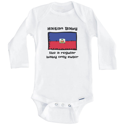 Haitian Baby Like A Regular Baby Only Cuter Funny Haiti Flag Baby Bodysuit (Long Sleeves)