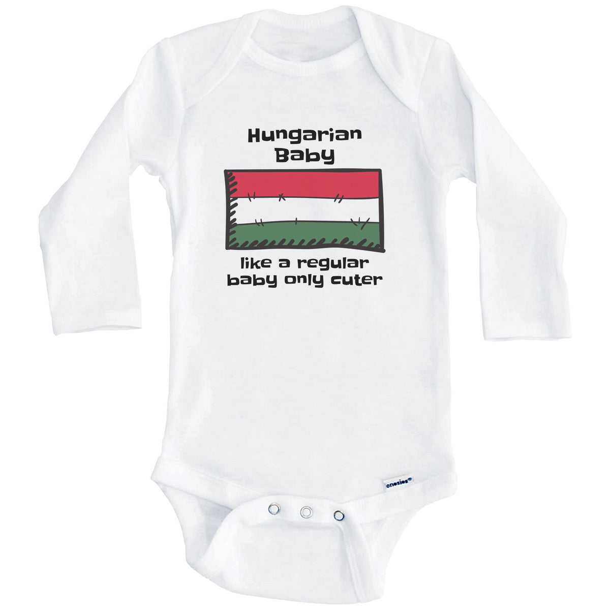 Hungarian Baby Like A Regular Baby Only Cuter Funny Hungary Flag Baby Bodysuit (Long Sleeves)