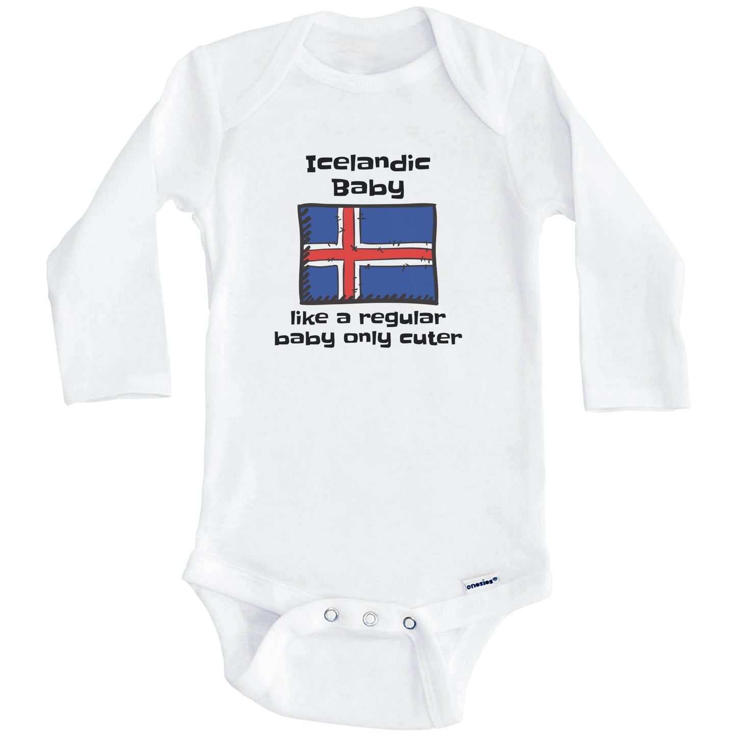 Icelandic Baby Like A Regular Baby Only Cuter Funny Iceland Flag Baby Bodysuit (Long Sleeves)