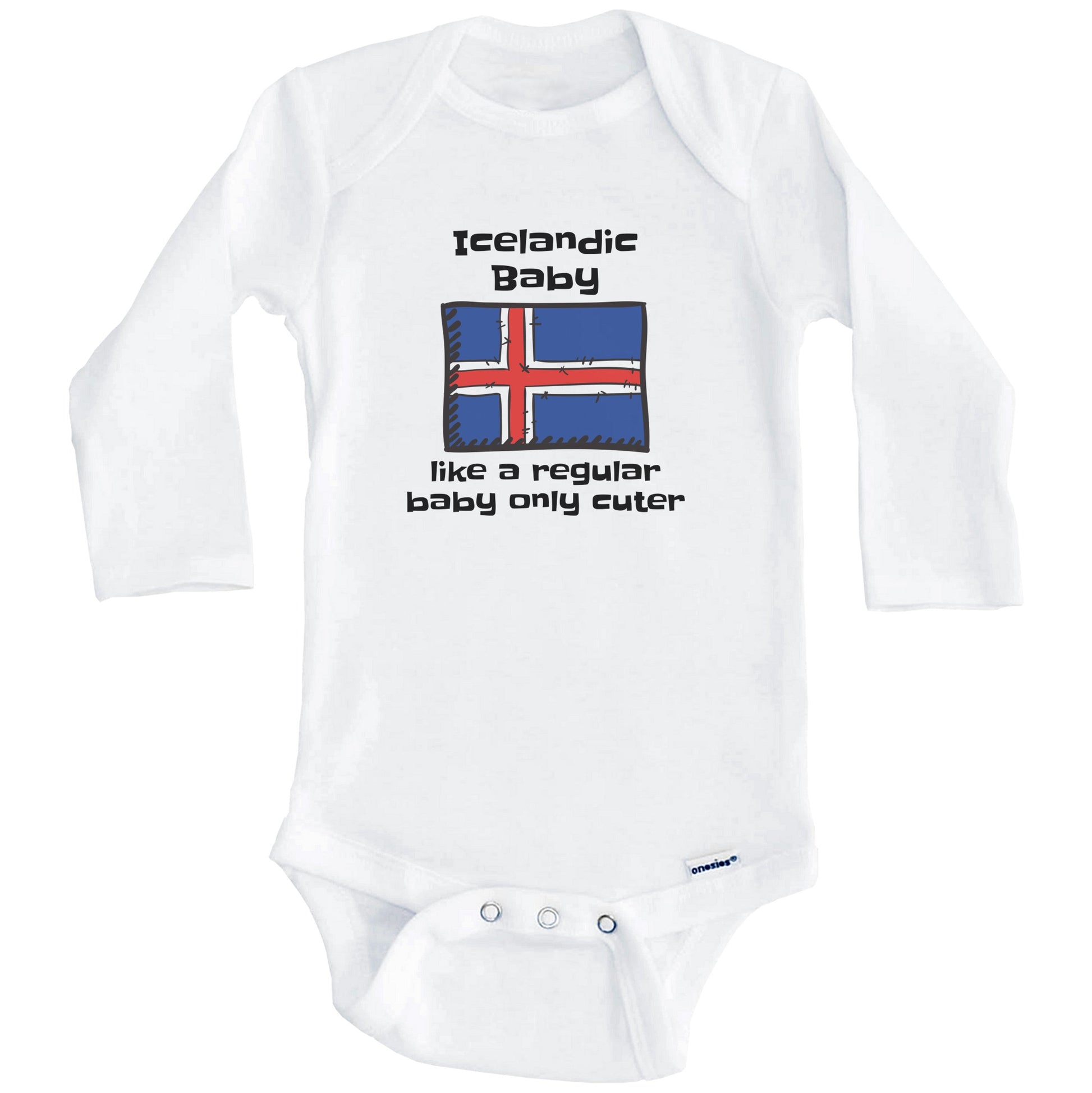 Icelandic Baby Like A Regular Baby Only Cuter Funny Iceland Flag Baby Bodysuit (Long Sleeves)