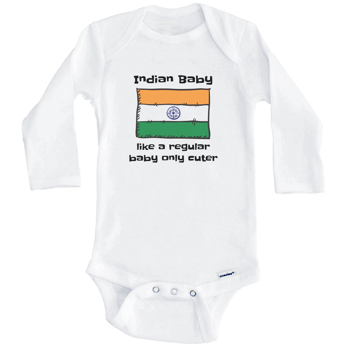 Indian Baby Like A Regular Baby Only Cuter Funny India Flag Baby Bodysuit (Long Sleeves)