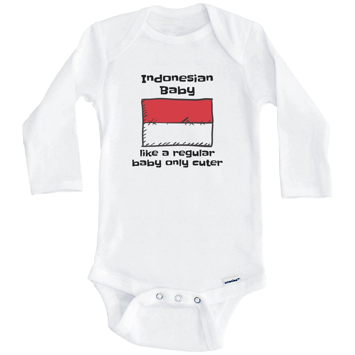 Indonesian Baby Like A Regular Baby Only Cuter Funny Indonesia Flag Baby Bodysuit (Long Sleeves)