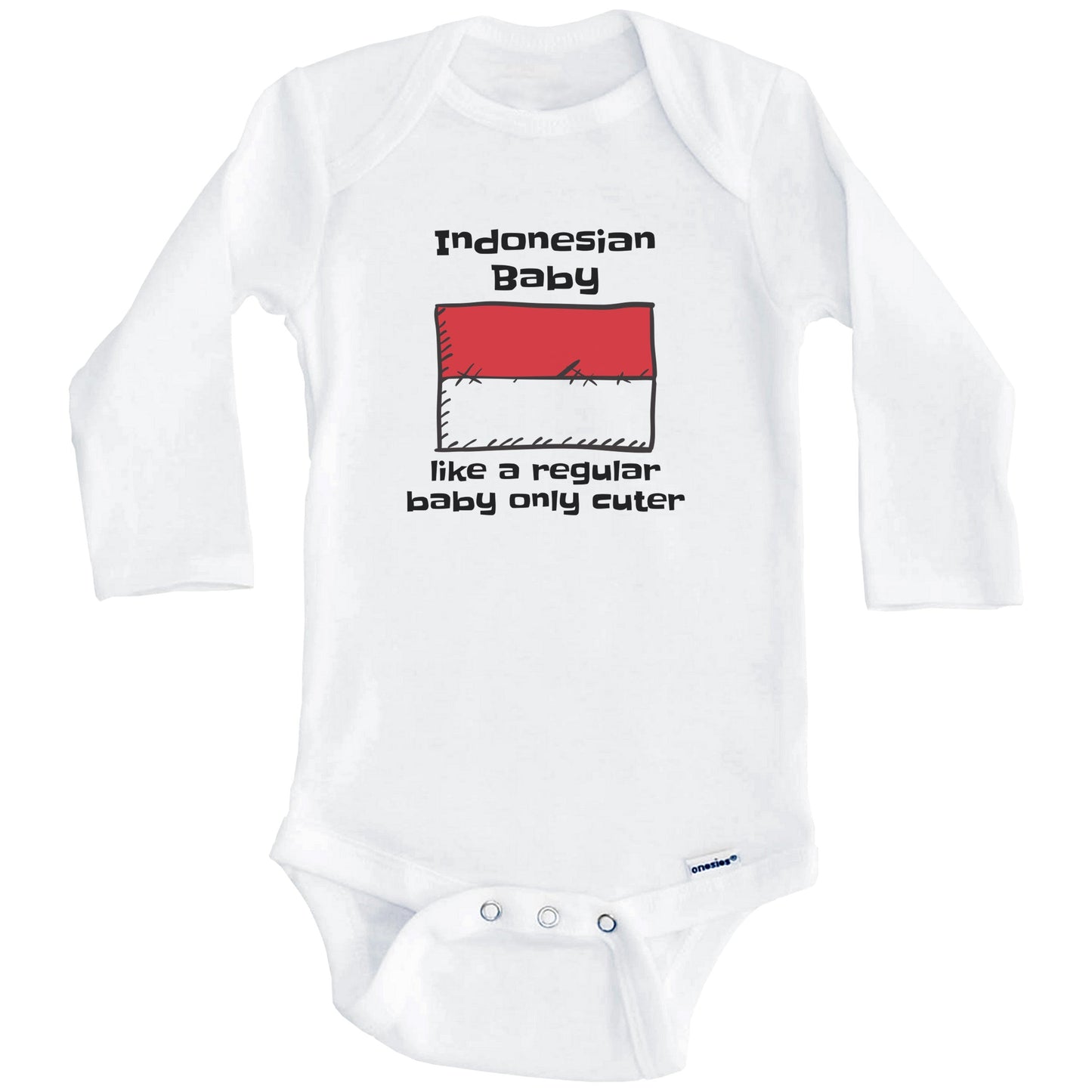 Indonesian Baby Like A Regular Baby Only Cuter Funny Indonesia Flag Baby Bodysuit (Long Sleeves)