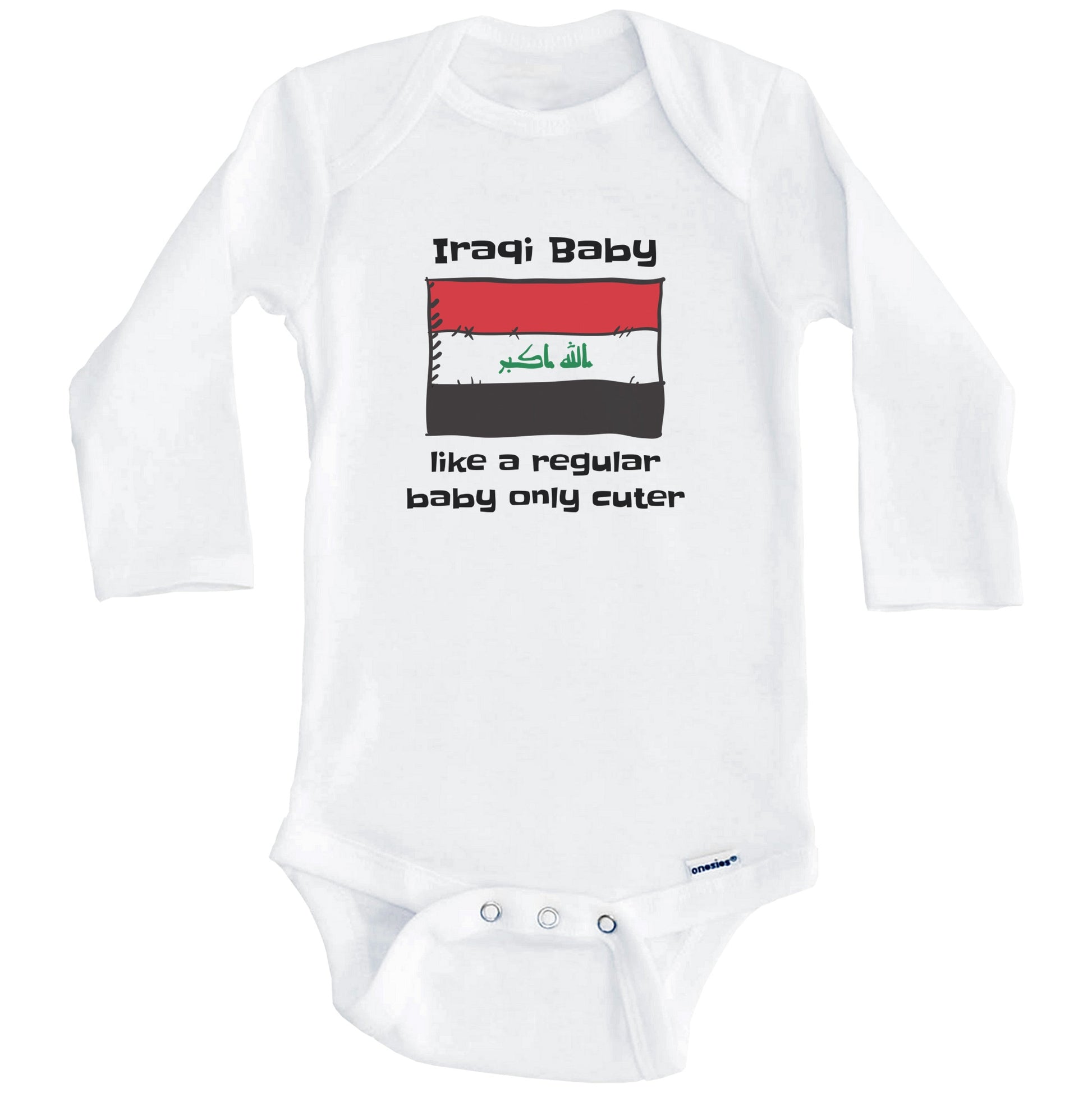 Iraqi Baby Like A Regular Baby Only Cuter Funny Iraq Flag Baby Bodysuit (Long Sleeves)