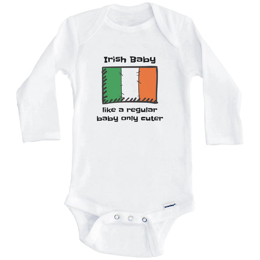 Irish Baby Like A Regular Baby Only Cuter Funny Ireland Flag Baby Bodysuit (Long Sleeves)