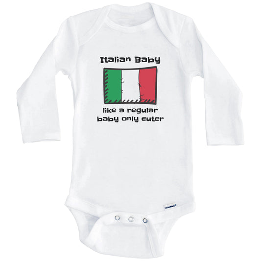 Italian Baby Like A Regular Baby Only Cuter Funny Italy Flag Baby Bodysuit (Long Sleeves)
