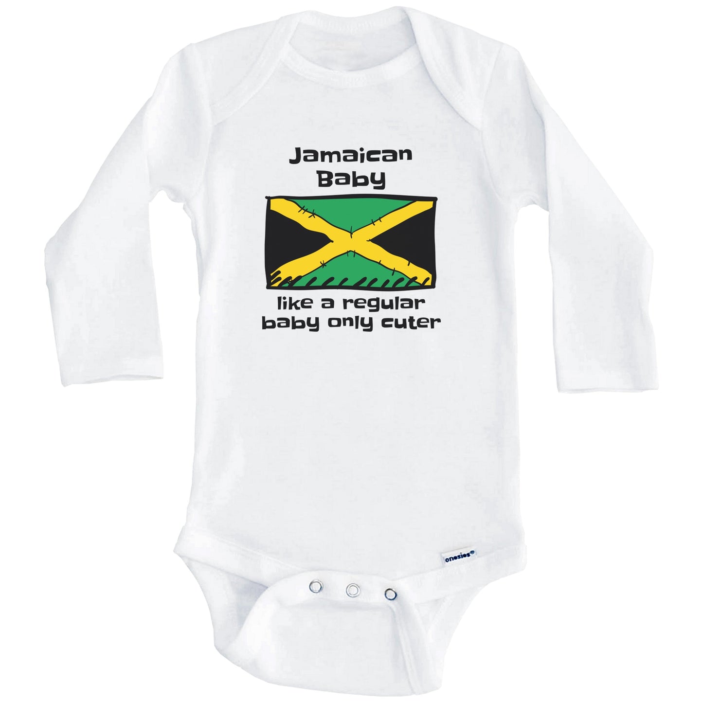 Jamaican Baby Like A Regular Baby Only Cuter Funny Jamaica Flag Baby Bodysuit (Long Sleeves)