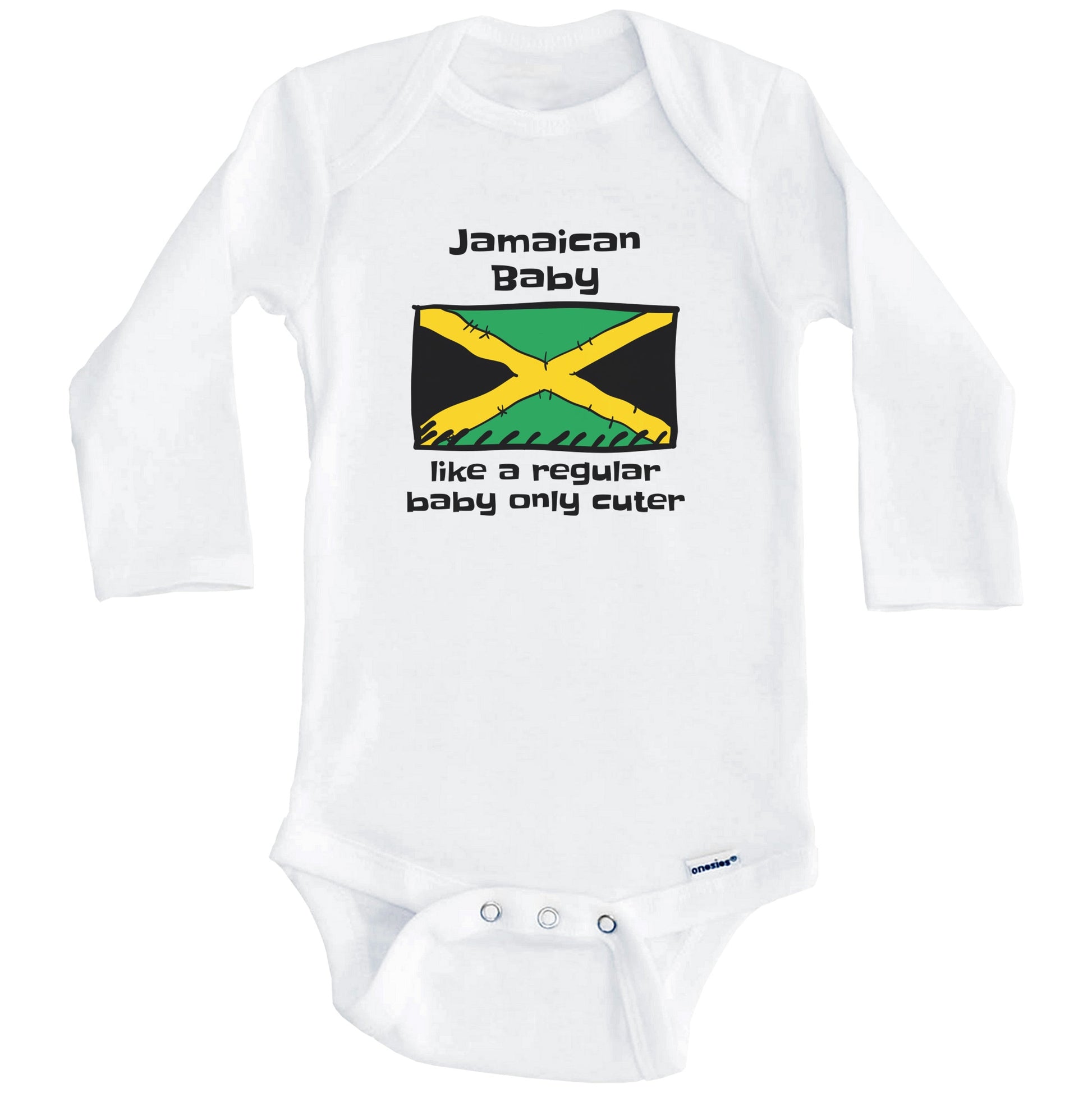 Jamaican Baby Like A Regular Baby Only Cuter Funny Jamaica Flag Baby Bodysuit (Long Sleeves)