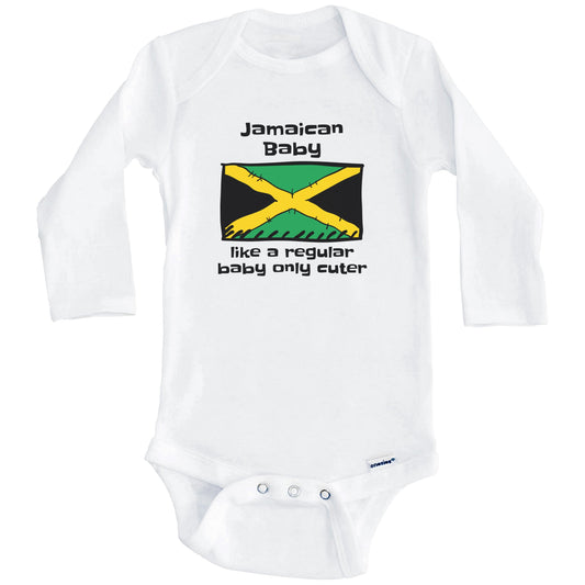 Jamaican Baby Like A Regular Baby Only Cuter Funny Jamaica Flag Baby Bodysuit (Long Sleeves)