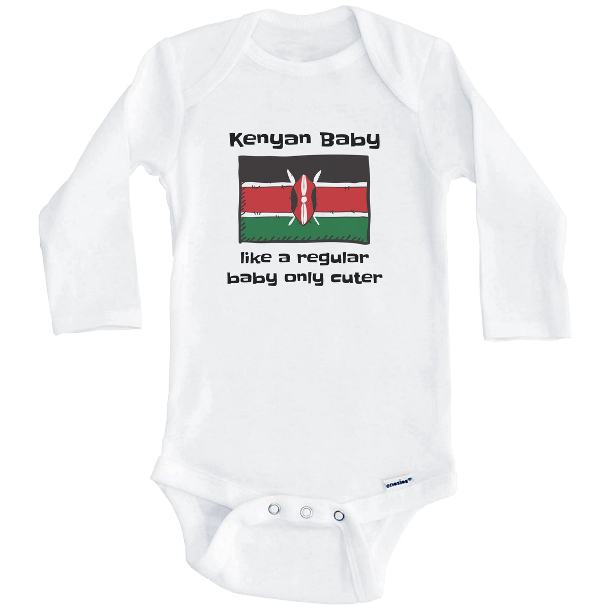 Kenyan Baby Like A Regular Baby Only Cuter Funny Kenya Flag Baby Bodysuit (Long Sleeves)