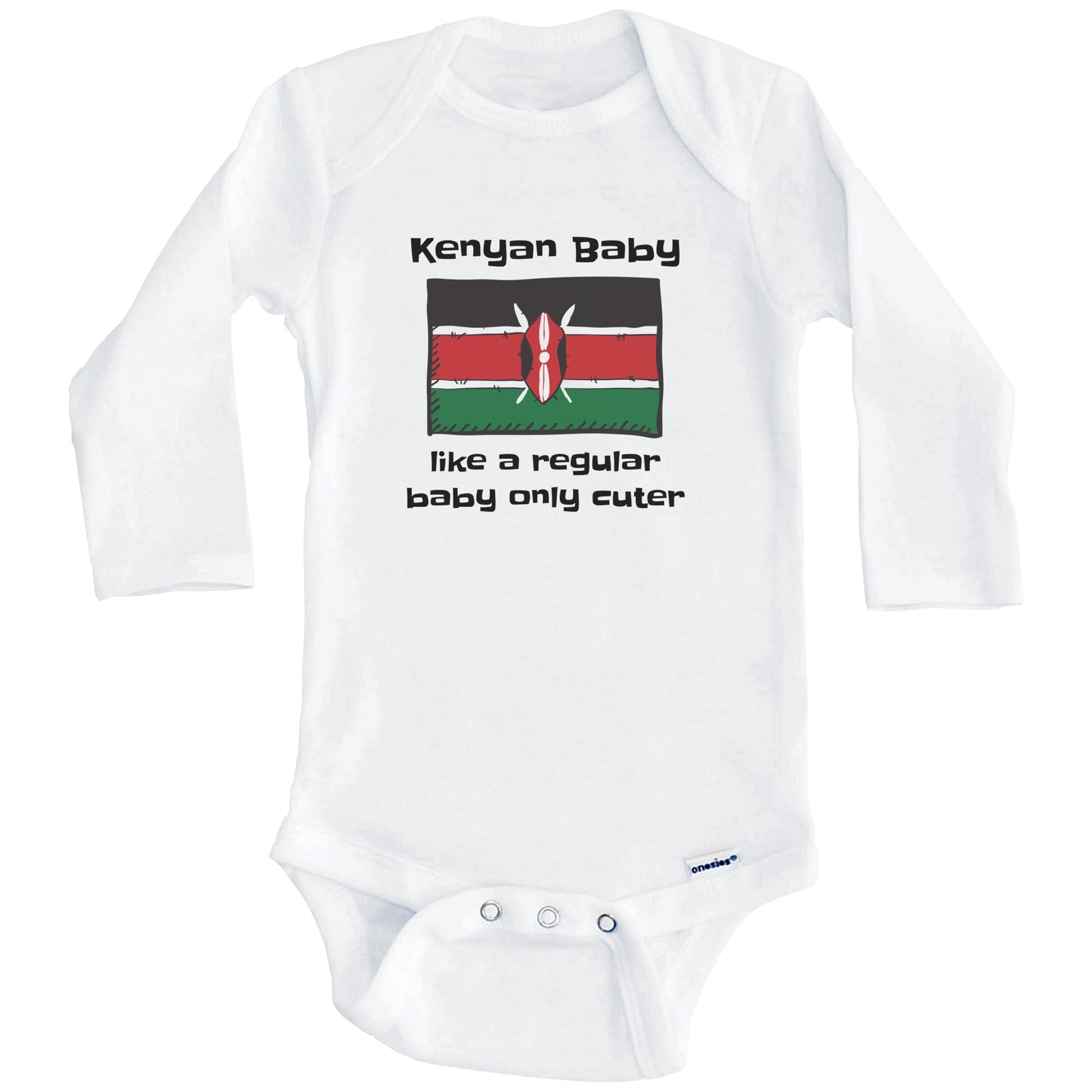 Kenyan Baby Like A Regular Baby Only Cuter Funny Kenya Flag Baby Bodysuit (Long Sleeves)