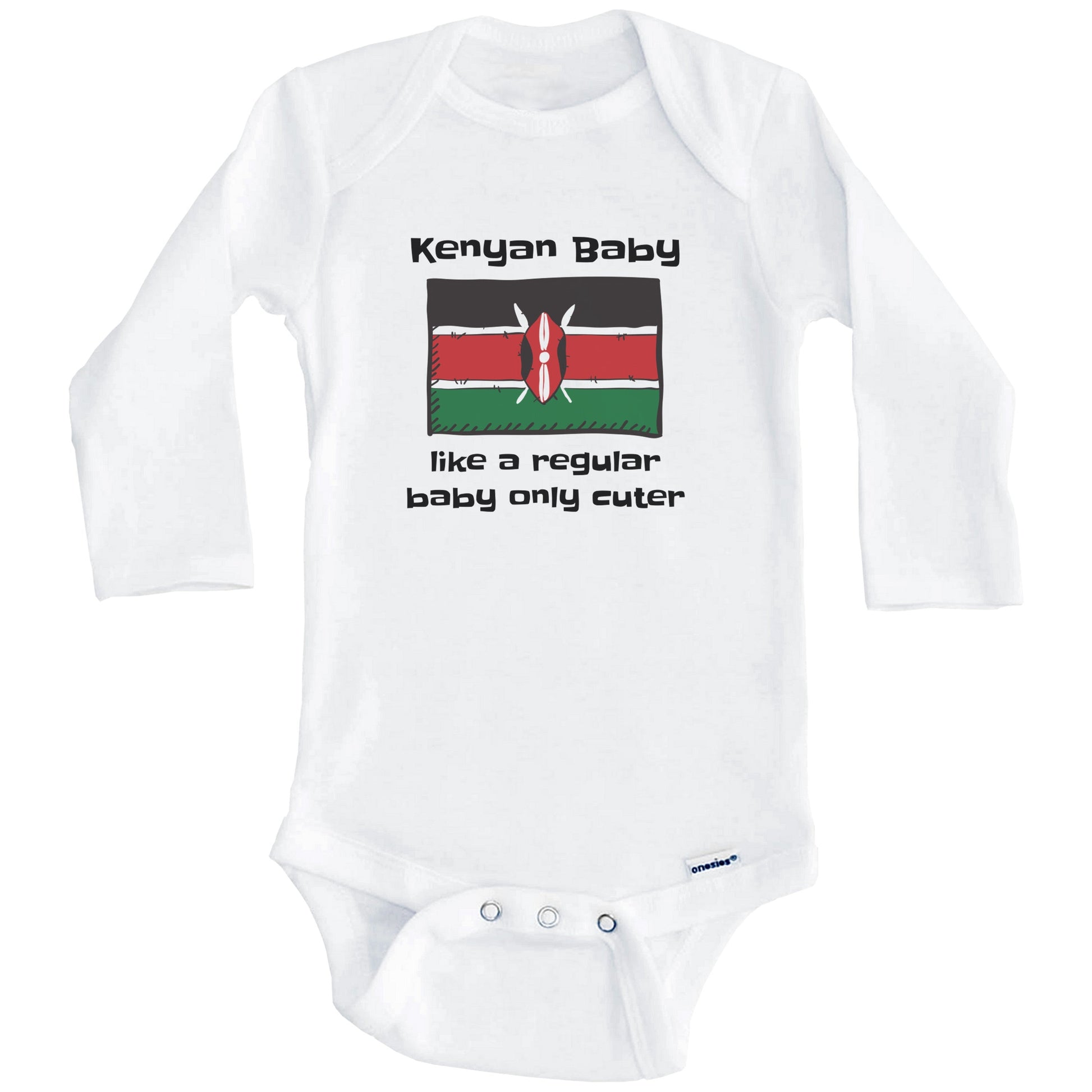 Kenyan Baby Like A Regular Baby Only Cuter Funny Kenya Flag Baby Bodysuit (Long Sleeves)