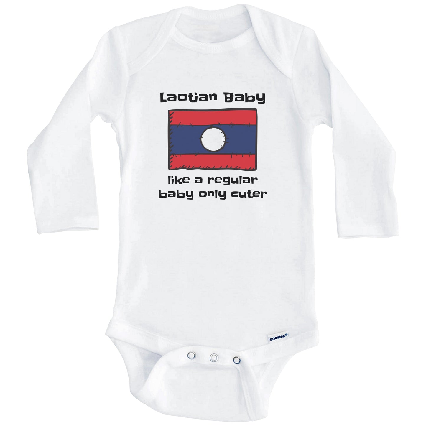 Laotian Baby Like A Regular Baby Only Cuter Funny Laos Flag Baby Bodysuit (Long Sleeves)
