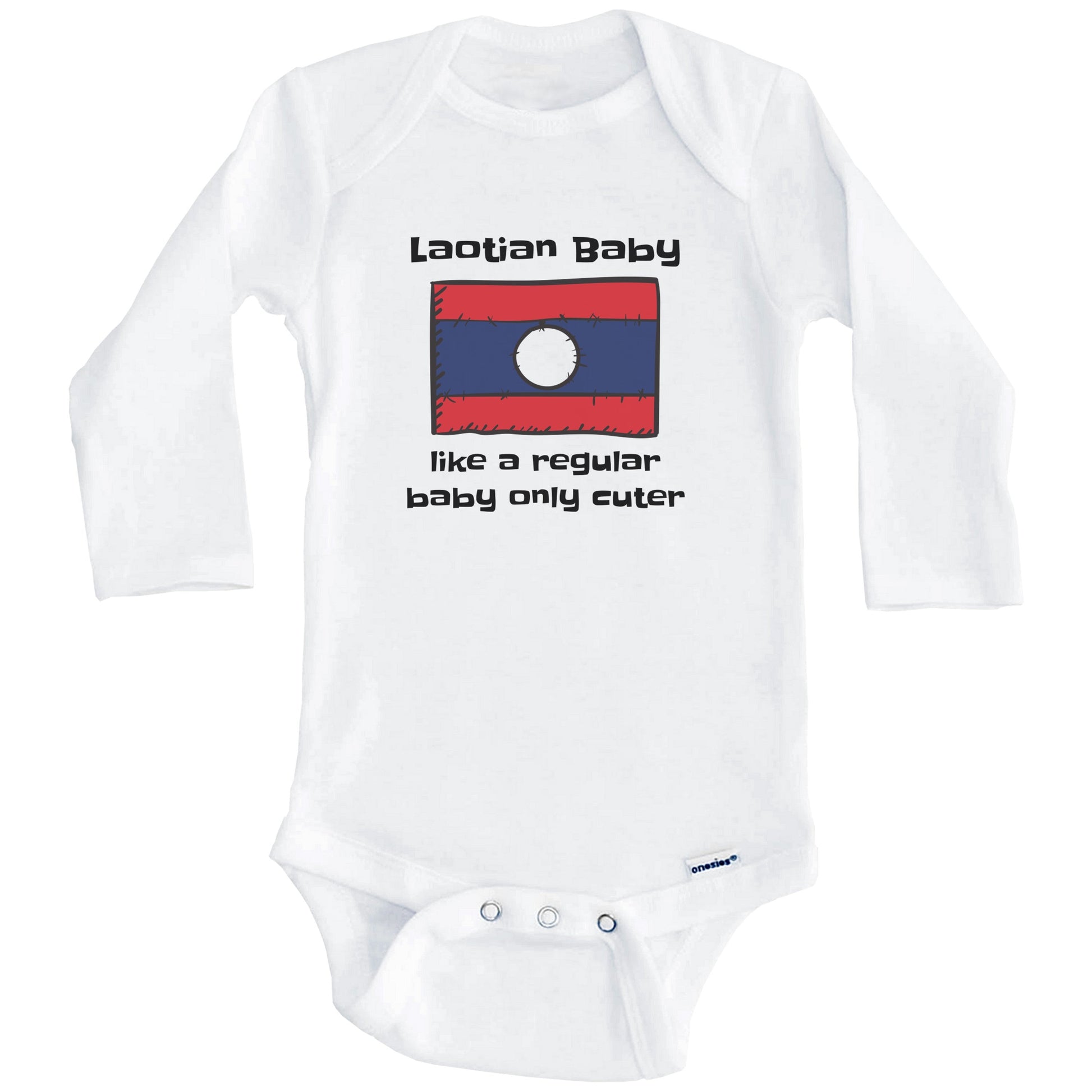 Laotian Baby Like A Regular Baby Only Cuter Funny Laos Flag Baby Bodysuit (Long Sleeves)