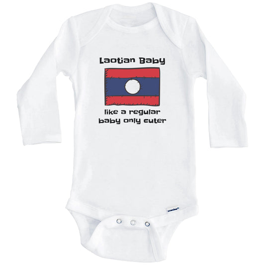 Laotian Baby Like A Regular Baby Only Cuter Funny Laos Flag Baby Bodysuit (Long Sleeves)