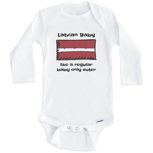 Latvian Baby Like A Regular Baby Only Cuter Funny Latvia Flag Baby Bodysuit (Long Sleeves)