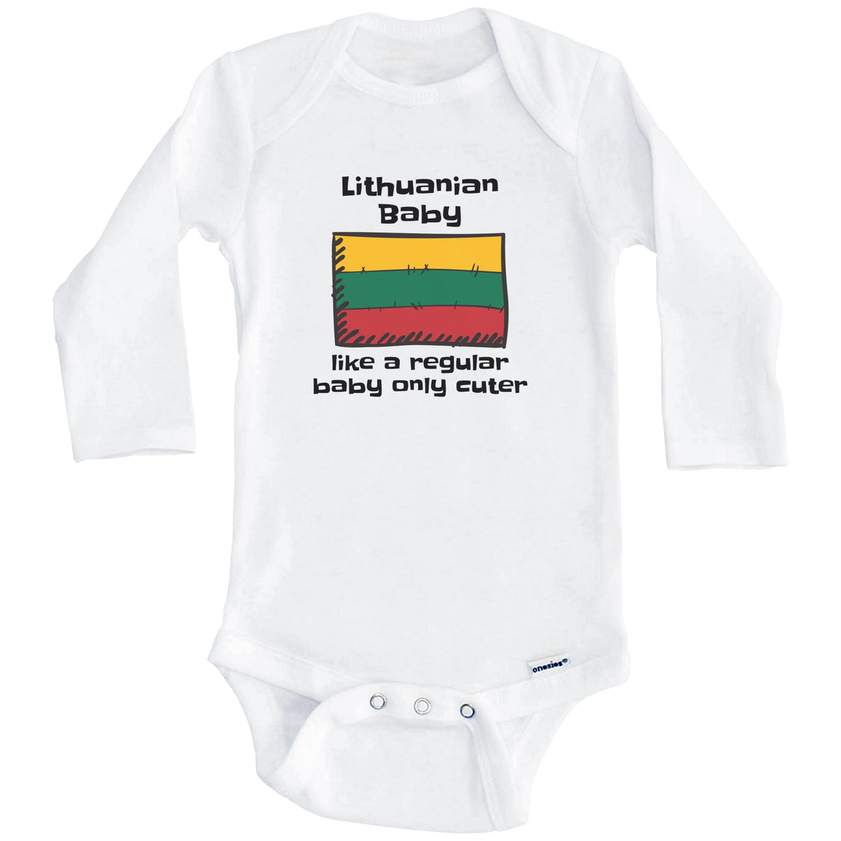 Lithuanian Baby Like A Regular Baby Only Cuter Funny Lithuania Flag Baby Bodysuit (Long Sleeves)