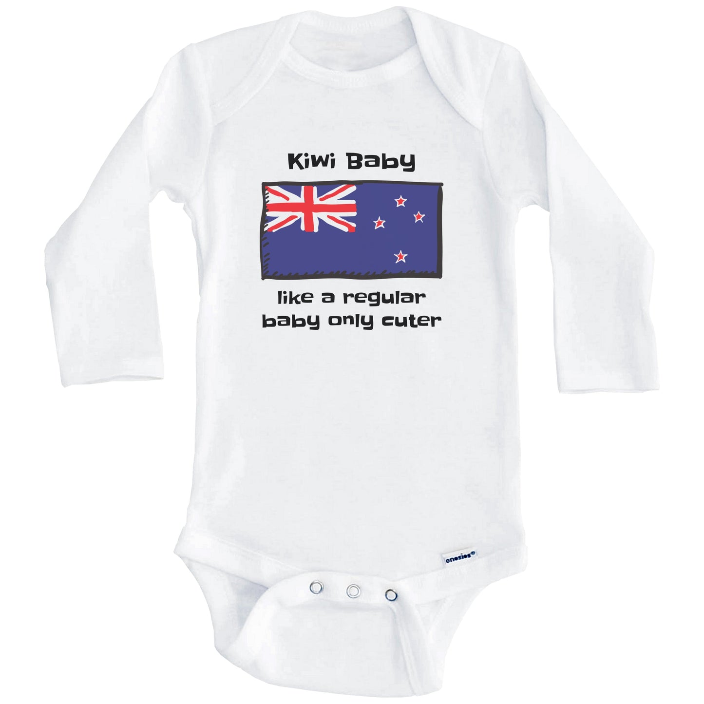 Kiwi Baby Like A Regular Baby Only Cuter Funny New Zealand Flag Baby Bodysuit (Long Sleeves)