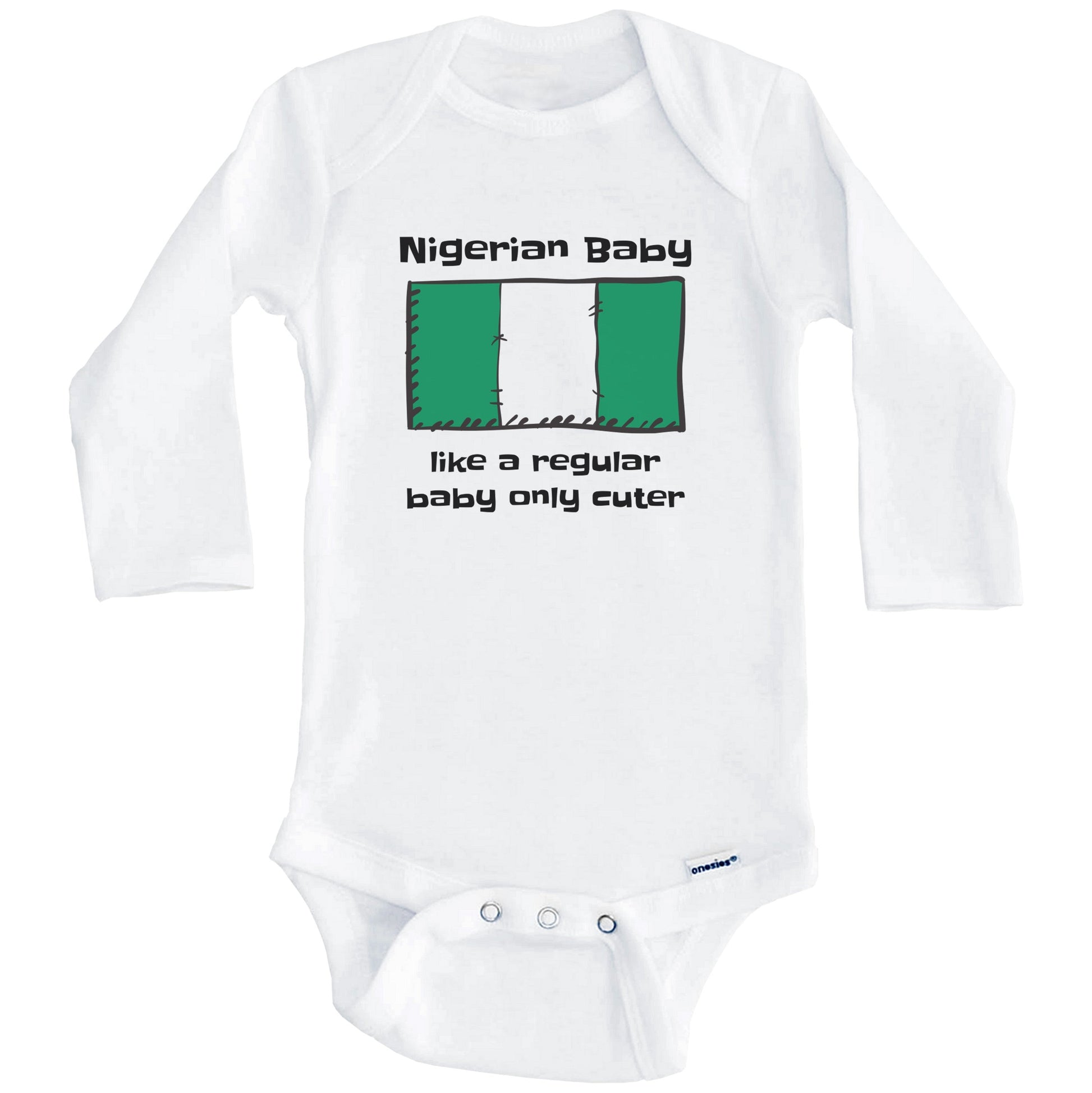 Nigerian Baby Like A Regular Baby Only Cuter Funny Nigeria Flag Baby Bodysuit (Long Sleeves)