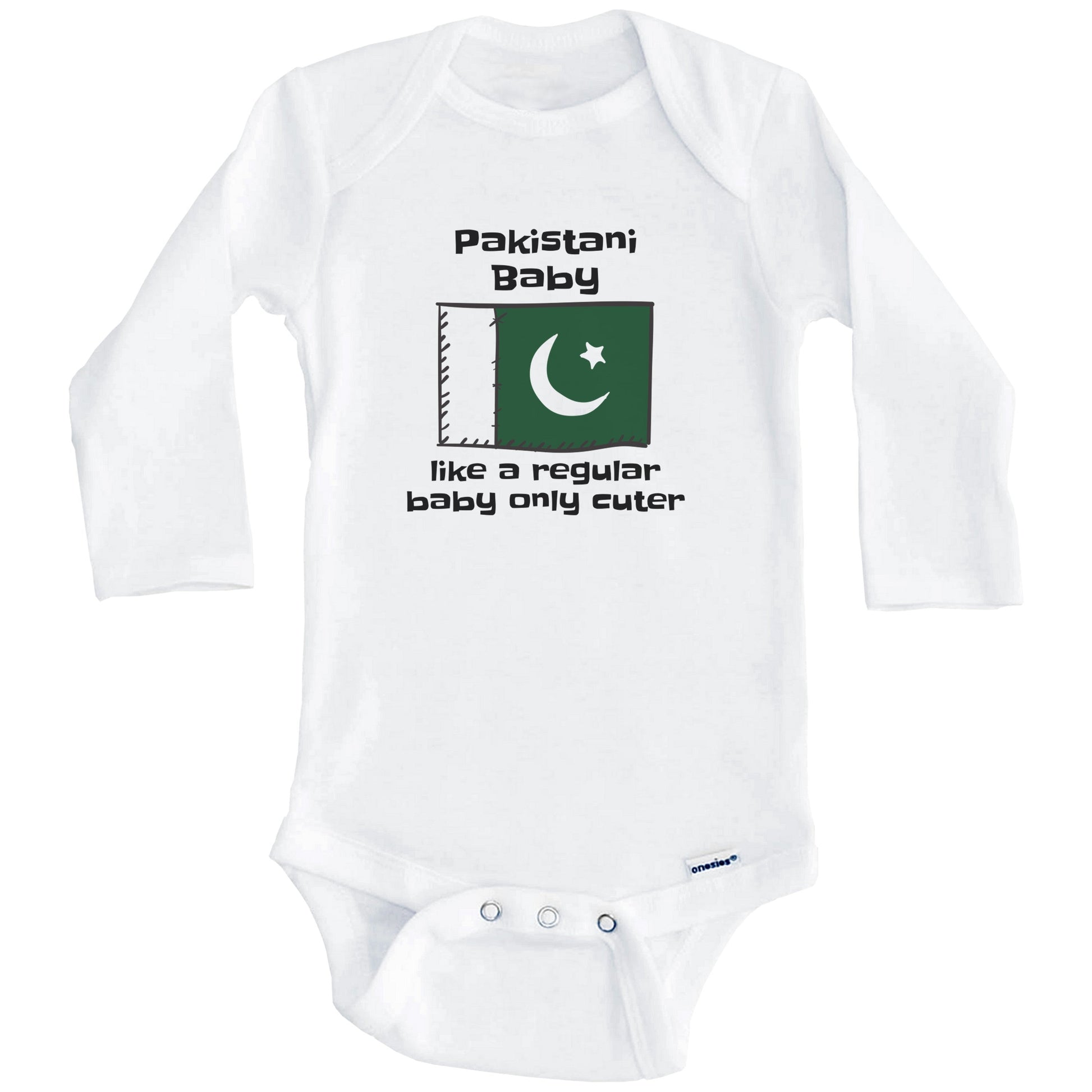 Pakistani Baby Like A Regular Baby Only Cuter Funny Pakistan Flag Baby Bodysuit (Long Sleeves)