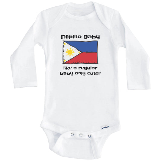 Filipino Baby Like A Regular Baby Only Cuter Funny Philippines Flag Baby Bodysuit (Long Sleeves)