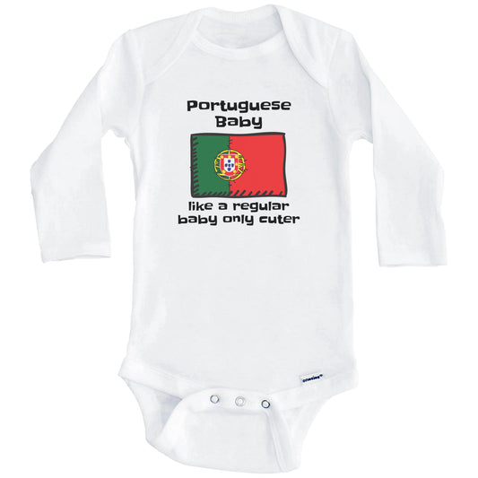 Portuguese Baby Like A Regular Baby Only Cuter Funny Portugal Flag Baby Bodysuit (Long Sleeves)