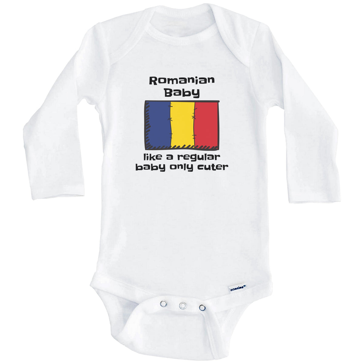 Romanian Baby Like A Regular Baby Only Cuter Funny Romania Flag Baby Bodysuit (Long Sleeves)
