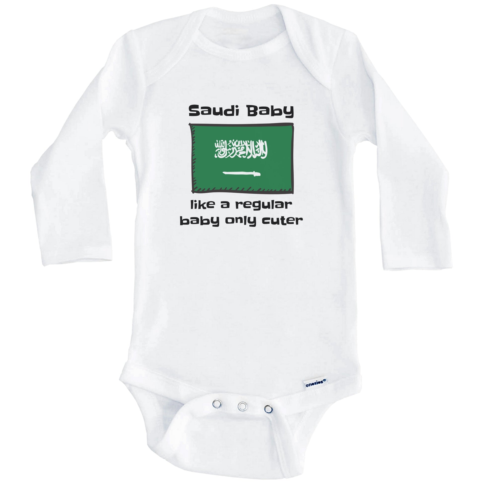 Saudi Baby Like A Regular Baby Only Cuter Funny Saudi Arabia Flag Baby Bodysuit (Long Sleeves)