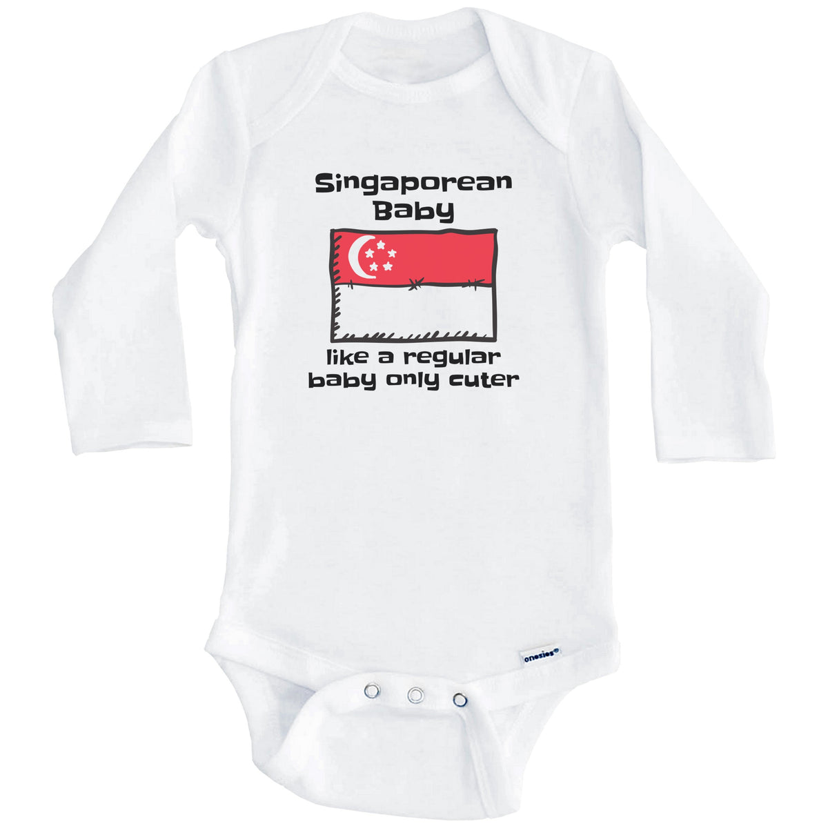 Singaporean Baby Like A Regular Baby Only Cuter Funny Singapore Flag Baby Bodysuit (Long Sleeves)