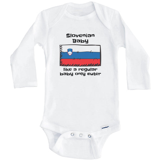 Slovenian Baby Like A Regular Baby Only Cuter Funny Slovenia Flag Baby Bodysuit (Long Sleeves)