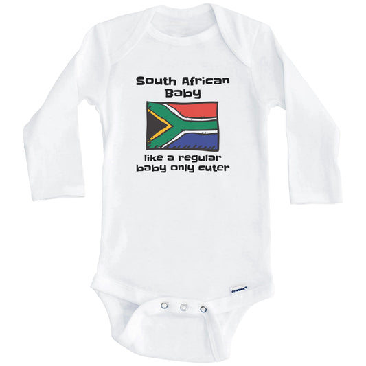 South African Baby Like A Regular Baby Only Cuter Funny South Africa Flag Baby Bodysuit (Long Sleeves)