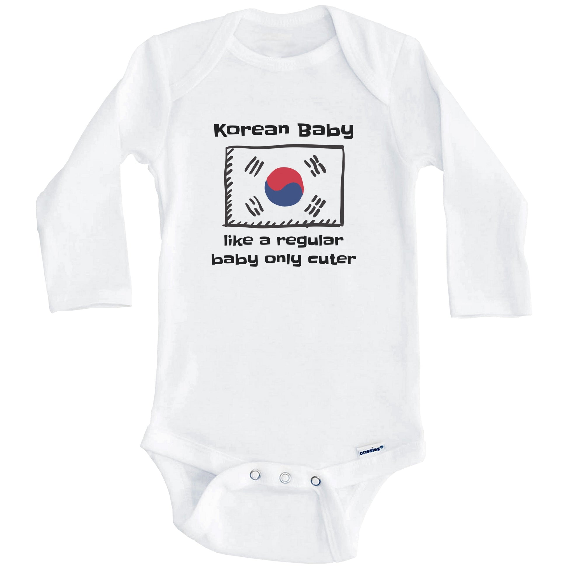 Korean Baby Like A Regular Baby Only Cuter Funny South Korea Flag Baby Bodysuit (Long Sleeves)